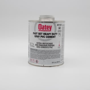 Oatey® 31122 Low VOC Very Heavy Body Very Fast Set PVC Solvent Cement, 946 mL Container, Gray, For Use With All Classes and Schedules of PVC Pipe and Fittings with Interference Upto 18 in Dia for Non-Pressure and 12 in Dia for Pressure