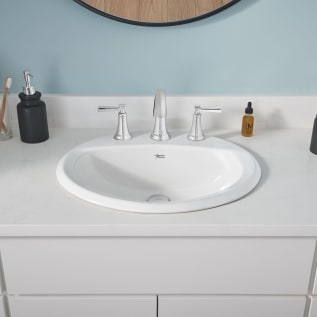 American Standard 0475020.020 Aqualyn Bathroom Sink, Oval Shape, 8 in Faucet Hole Spacing, 20-3/8 in W x 17-3/8 in D x 7 in H, Countertop/Drop-In Mount, Vitreous China, White, Import