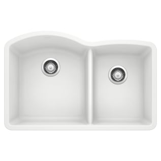 Blanco 440180 DIAMOND™ SILGRANIT® II Kitchen Sink, White, D-Shaped Shape, 16-1/2 in Left, 12-1/2 in Right L x 18-19/32 in Left, 16-13/16 in Right W x 9-1/2 in Left, 8 in Right D Bowl, 32 in L x 20-27/32 in W, Under Mount, Solid Granite