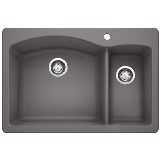 Blanco 441464 DIAMOND™ SILGRANIT® 1-1/2 Bowl Dual Mount Kitchen Sink, D-Shaped Shape, 1 Faucet Holes, 33 in W x 22 in H, Drop-In/Under Mount, Granite, Cinder