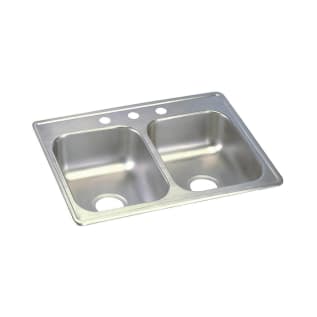 Elkay® D225193 Dayton® Kitchen Sink, Satin, Rectangle Shape, 10 in Left, 10 in Right L x 14 in Left, 14 in Right W x 6-1/8 in Left, 6-1/8 in Right D Bowl, 3 Faucet Holes, 25 in L x 19 in W x 6-5/16 in H, Top Mount, Stainless Steel