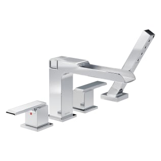 DELTA® T4768 Ara® Roman Tub Trim, 18 gpm Flow Rate, 10 to 16 in Center, Polished Chrome, 2 Handles, Function: Traditional, Domestic