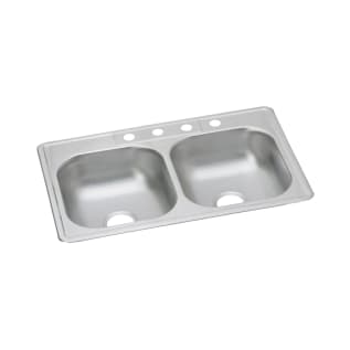 Elkay® D233224 Dayton® Kitchen Sink, Satin, Rectangle Shape, 14 in Left, 14 in Right L x 15-3/4 in Left, 15-3/4 in Right W x 6-3/8 in Left, 6-3/8 in Right D Bowl, 4 Faucet Holes, 33 in L x 22 in W x 6-9/16 in H, Top Mount, Stainless Steel