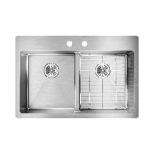 Elkay® ECTSRA33229TBG2 Crosstown® Transitional Kitchen Sink Kit, Rectangle Shape, 2 Faucet Holes, 33 in L x 22 in W x 9 in H, Drop-In/Under Mount, 18 ga 304 Stainless Steel, Polished Satin, Import