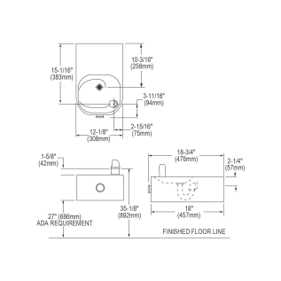 Elkay® EDFP214C Soft Sides™ Non-Filtered Drinking Fountain, Push Button Operation, Non-Refrigerated Chilling, 3/8 in OD Tubing Connection, Domestic