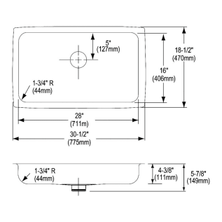 Elkay® ELUHAD281645PD Lustertone™ Classic Kitchen Sink, Rectangle Shape, 28 in L x 16 in W Bowl x 4-3/8 in D Bowl, 30-1/2 in L x 18-1/2 in W x 4-3/8 in H, Under Mounting, Stainless Steel
