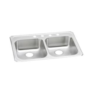 Elkay® GECR33214 Celebrity Kitchen Sink, Brushed Satin, Rectangle Shape, 14 in Left, 14 in Right L x 15-3/4 in Left, 15-3/4 in Right W x 5-1/4 in Left, 5-1/4 in Right D Bowl, 4 Faucet Holes, 33 in L x 21-1/4 in W x 5-3/8 in H, Top Mount, Stainless Steel