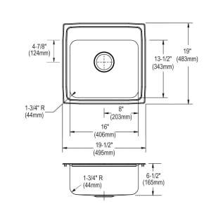 Elkay® LRAD1919653 Lustertone™ Classic Kitchen Sink, Rectangle Shape, 16 in L x 13-1/2 in W Bowl x 6-3/8 in D Bowl, 3 Faucet Holes, 19-1/2 in L x 19 in W x 6-1/2 in H, Top Mounting, Stainless Steel
