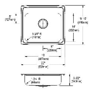 Elkay® LRAD2219552 Lustertone™ Classic Kitchen Sink, Rectangle Shape, 18 in L x 14 in W Bowl x 5-3/8 in D Bowl, 2 Faucet Holes, 22 in L x 19-1/2 in W x 5-1/2 in H, Top Mounting, Stainless Steel