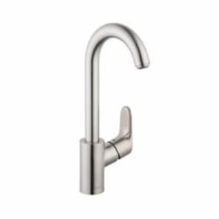 Hansgrohe 04507801 Bar Faucet, Focus, Steel Optik, 1 Handles, 1.5 gpm