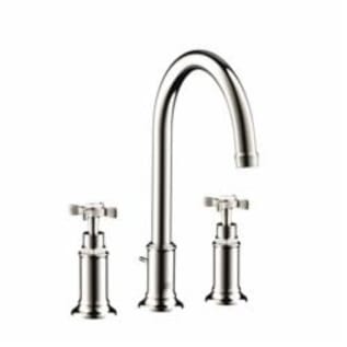 AXOR 16513831 Montreux Widespread Bathroom Faucet, Commercial, 1.2 gpm Flow Rate, 7 in H Spout, 8 in Center, Polished Nickel, 2 Handles, Pop-Up Drain