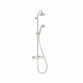 Hansgrohe 27169821 Croma Shower Pipe, 3 Shower Head, 2 gpm Flow Rate, Full/Pulsating Massage/Intense Turbo Spray, Brushed Nickel, Import