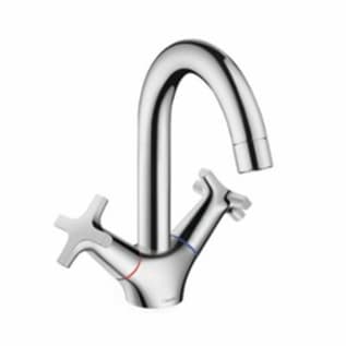 Hansgrohe 71270001 Bathroom Faucet, Logis Classic, 1.2 gpm Flow Rate, 5-3/4 in H Spout, 2 Handles, Pop-Up Drain, 1 Faucet Holes, Polished Chrome, Function: Traditional