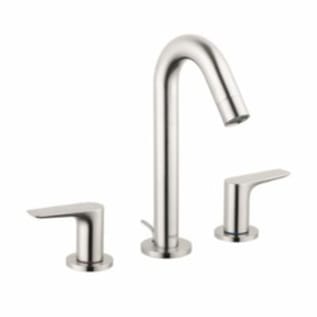Hansgrohe 71533821 Widespread Bathroom Faucet, Logis 150, 1.2 gpm Flow Rate, 6 in H Spout, 8 in Center, Brushed Nickel, 2 Handles, Pop-Up Drain, Domestic