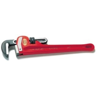 RIDGID® 31025 Heavy Duty Straight Pipe Wrench, 2-1/2 in Pipe, 18 in OAL, Floating Forged Hook Jaw, Ductile Iron Handle, Knurled Nut Adjustment, Red