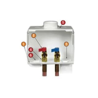 Water-Tite DU-ALL™ 82008 Dual Drain Washing Machine Outlet Box With Quarter Turn Valve, White, Domestic