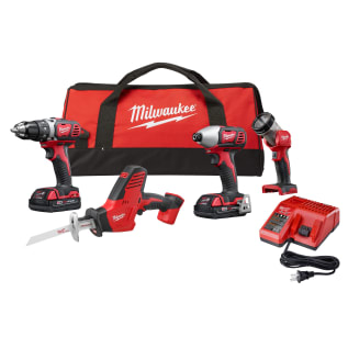 Milwaukee® M18™ 2695-24CX 4-Tool Keyless Cordless Combination Kit, Tools: 2606-20 Compact 1/2 in Cordless Drill Driver/2656-20 Cordless Impact Driver/2735-20 LED Work Light/HACKZALL® 2625-20 Reciprocating Saw, 18 VDC, 1.5/3 Ah