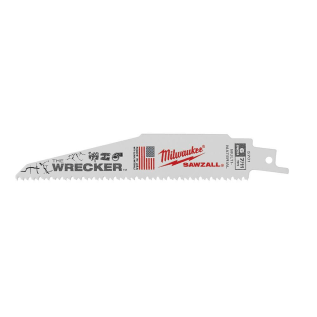 Milwaukee® SAWZALL® The Wrecker™ 48-00-5701 Demolition General Purpose Tapered Back Reciprocating Saw Blade, 6 in L x 1 in W, 8 TPI, Bi-Metal Body, Universal/Toothed Edge Tang