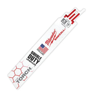 Milwaukee® SAWZALL® 48-01-2784 The Torch™ Double Duty Straight Back Reciprocating Saw Blade, 6 in L x 1 in W, 18 TPI, Bi-Metal Body, Universal/Toothed Edge Tang