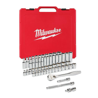 Milwaukee® 48-22-9008 Ratchet and Socket Set, Case Tool Storage, 4 deg Arc Swing, 3/8 in Drive, 56 Pieces, Steel