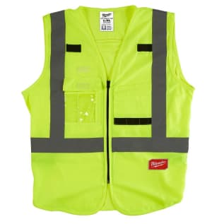 Milwaukee® 48-73-5022 Safety Vest, L/XL, Hi-Viz Yellow, Polyester, Hook and Loop/Secure Zipper Closure, 10 Pockets, ANSI Class: Class 2, ANSI/ISEA 107-15 Type R