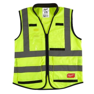 Milwaukee® 48-73-5042 Performance Safety Vest, L/XL, Hi-Viz Yellow, Polyester, Hook and Loop/Zipper Closure, 15 Pockets, ANSI Class: Class 2, ANSI/ISEA 107-15 Type R