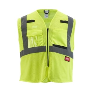 Milwaukee® 48-73-5112 Non-Breakaway Mesh Safety Vest, L/XL, Hi-Viz Yellow, 600D Woven, Hook and Loop/Zipper Closure, 9 Pockets, ANSI Class: Class 2, ANSI 107-15 Type R