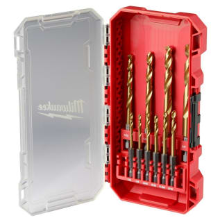 Milwaukee® RED HELIX™ SHOCKWAVE™ 48-89-4633 Drill Bit Set, 1-9/64 in Min Drill Bit, 2-1/8 in Max Drill Bit, 135 deg Drill Point Angle, 10 Pieces, Titanium Coated