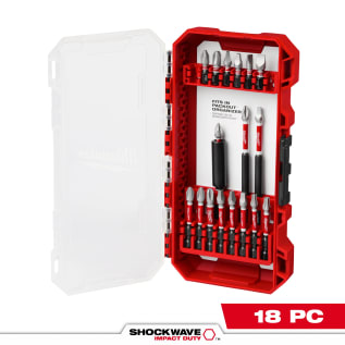 Milwaukee® SHOCKWAVE™ Impact Duty™ 48-32-4403 18-Piece Driver Bit Set, #1, #2, #3, 3/16 in, T15, T20 Phillips®/Slotted/Square/Torx® Point, 1 in, 2 in, 3-1/2 in OAL, 1/4 in, Steel