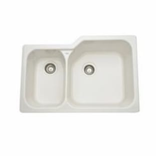 Rohl® 6339-68 Allia Kitchen Sink, Biscuit, Rectangle Shape, 11-1/8 in Left, 18-1/4 in Right L x 16-1/4 in Left, 18-3/4 in Right W x 8 in Left, 10 in Right D Bowl, 33 in L x 22 in W x 10-3/4 in H, Under Mount, Fireclay