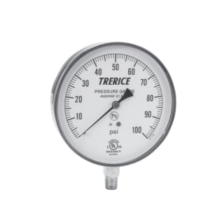 Trerice 620B4502LA100 620B Commercial Contractor Pressure Gauge, 0 to 100 psi Pressure, 1/4 in MNPT Connection, 4-1/2 in Dia Dial, +/- 1 % Accuracy