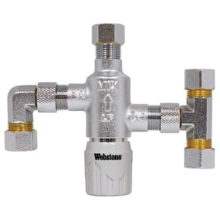 Webstone H-77211W 7721W Ultra-Compact Thermostatic Mixing Valve, 3/8 in Nominal, Compression End Style, 150 psi Pressure, 0.5 gpm Flow Rate, Forged DZR Brass Body, Import