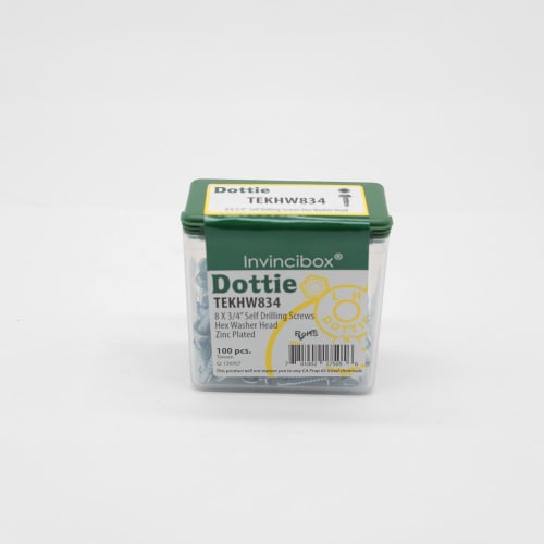 Dottie® TEKHW834 Self-Drilling Screw, #8, 3/4 in OAL, Hex Washer Head, Steel, Zinc Plated
