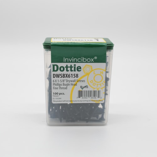 Dottie® DWSBX6158 Self-Piercing Drywall Screw, #6, 1-5/8 in OAL, Bugle Head, Black Oxide, Self-Piercing Point, Phillips® Drive