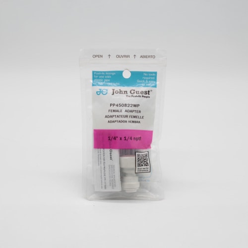 JOHN GUEST PP450822WP POLYPROPYLENE FEMALE ADAPTER 1/4 X 1/4 NPTF