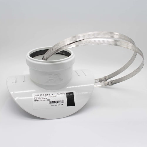 8"X4" PVC SEWER SADDLE TEE W/ PROTRUSION W/ 2- #152 SS STRAPS 136-0084CR