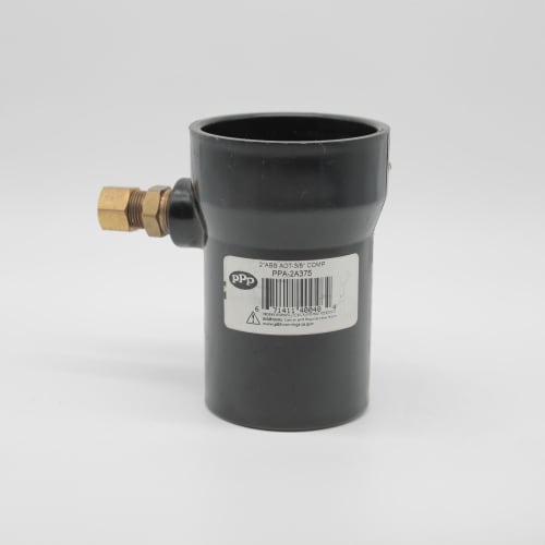 PPP® PPA-2A375 Precision Priming Adapter With 3/8 in Brass Compression Fitting, 2 in, No-Hub x Compression, SCH 40/STD, ABS, Domestic