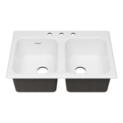 American Standard 77DB33223.308 Quince® Kitchen Sink, Brilliant White, Rectangular Shape, 16-1/8 in L x 13-1/2 in W x 9 in D Bowl, 3 Faucet Holes, 22-1/4 in L x 32-15/16 in W x 9 in H, Top Mount, Cast Iron