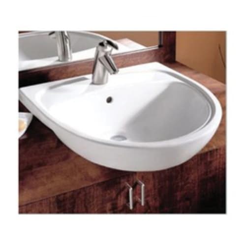 American Standard 9960.901.020 Mezzo™ Self-Rimming Bathroom Sink With Rear Overflow, Oval, 22 in W x 21-1/2 in D x 6 in H, Semi-Countertop Mount, Fireclay, White, Import