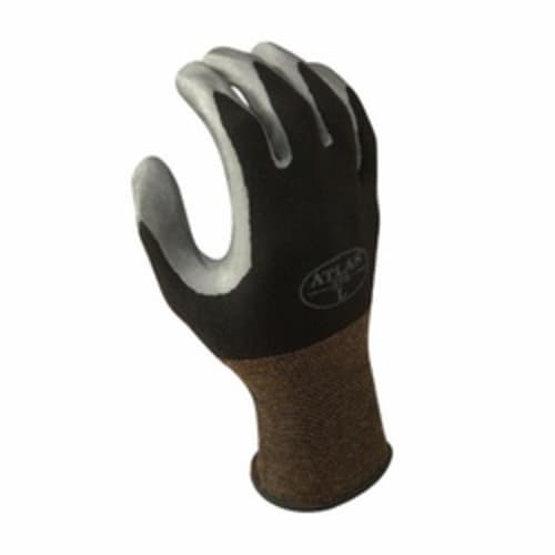 Atlas® by Showa Best 370BS-06RT General Purpose Gloves, Coated, Straight Thumb Style, S/SZ 6, Nitrile Palm, Nylon, Black/Dark Gray, Elastic/Knit Wrist Cuff, Nitrile Coating, Resists: Abrasion, Cut, Tear, Puncture, Oil and Tear, Seamless Knit Lining