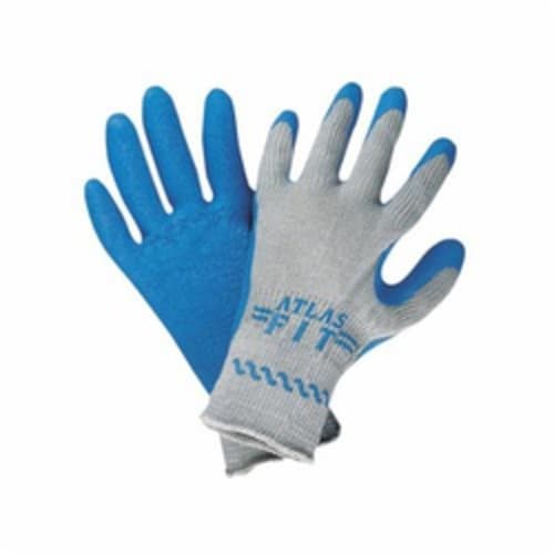 Atlas® by Showa Best 300M-08 Lightweight General Purpose Gloves, Coated, Open Back/Straight Thumb Style, M/SZ 8, Natural Rubber Latex Palm, Cotton/Polyester, Blue/Gray, Elastic/Knit Wrist Cuff, Natural Rubber Latex Coating, Seamless Knit Lining