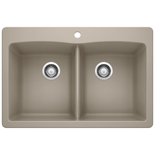 Blanco 441285 DIAMOND™ SILGRANIT® Equal Double Bowl Dual Mount Kitchen Sink With Ledge, DIAMOND™ SILGRANIT®, Rectangle Shape, 1 Faucet Holes, 33 in W x 22 in H, Drop-In/Under Mount, Granite, Truffle, Import