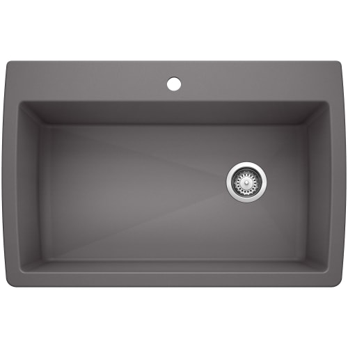 Blanco 441467 DIAMOND™ SILGRANIT® Super Single Bowl Dual Mount Kitchen Sink, Rectangle Shape, 1 Faucet Holes, 33-1/2 in W x 22 in H, Drop-In/Under Mount, Granite, Cinder