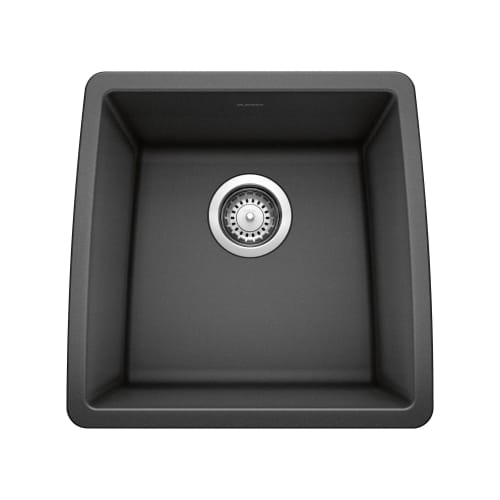 Blanco 440079 Kitchen Sink, PERFORMA™ SILGRANIT® II, Square, 15-1/2 in L x 15 in W x 9 in D Bowl, 17-1/2 in L x 17 in W, Under Mount, Solid Granite, Anthracite