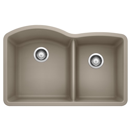 Blanco 441284 DIAMOND™ SILGRANIT® II Kitchen Sink, D-Shape, 32 in W x 20-27/32 in D, Under Mount, Solid Granite, Truffle, Import
