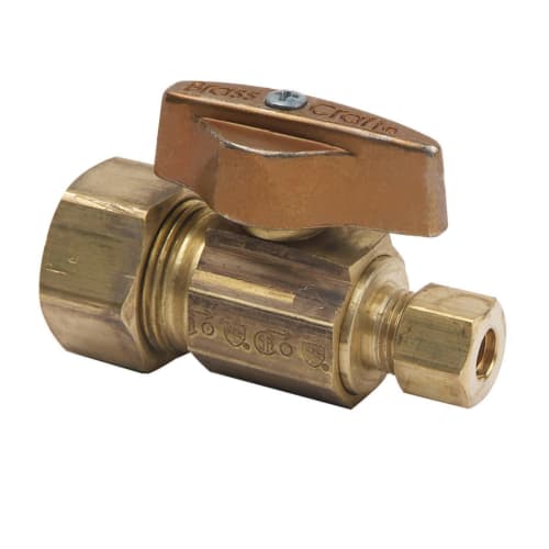 BrassCraft® KTCR04X R 1/4 Turn Water Supply Stop, 1/2 x 1/4 in Nominal, Compression x OD Compression, 125 psi, Brass Body, Rough Brass, Domestic