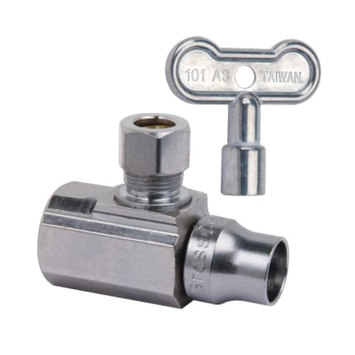 BrassCraft® KTSR17X C KT™ 1/4 Turn Angle Ball Stop, 1/2 x 3/8 in Nominal, FNPT x Compression, 125 psi, Brass Body, Polished Chrome, Domestic