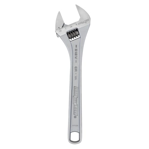Channellock® 812W Uninsulated Adjustable Wrench, 1-1/2 in, Polished Chrome, 12 in OAL, Chrome Vanadium Steel Body, Chrome Vanadium Steel