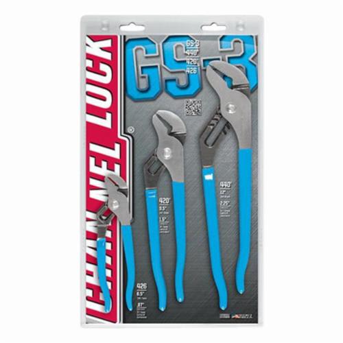 Channellock® GS-3 Plier Set, 3 Pieces, Dipped Handle, High Carbon Steel, Blue Handle