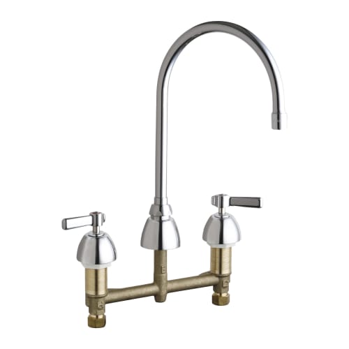 Chicago Faucet® 201-AGN8AE35ABCP Concealed Kitchen Sink Faucet, Commercial, 1.5 gpm Flow Rate, 8 in Center, Gooseneck Spout, Polished Chrome, 2 Handles
